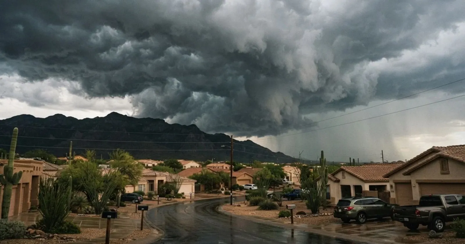 Monsoon storm clouds building over a desert neighborhood in the West Valley