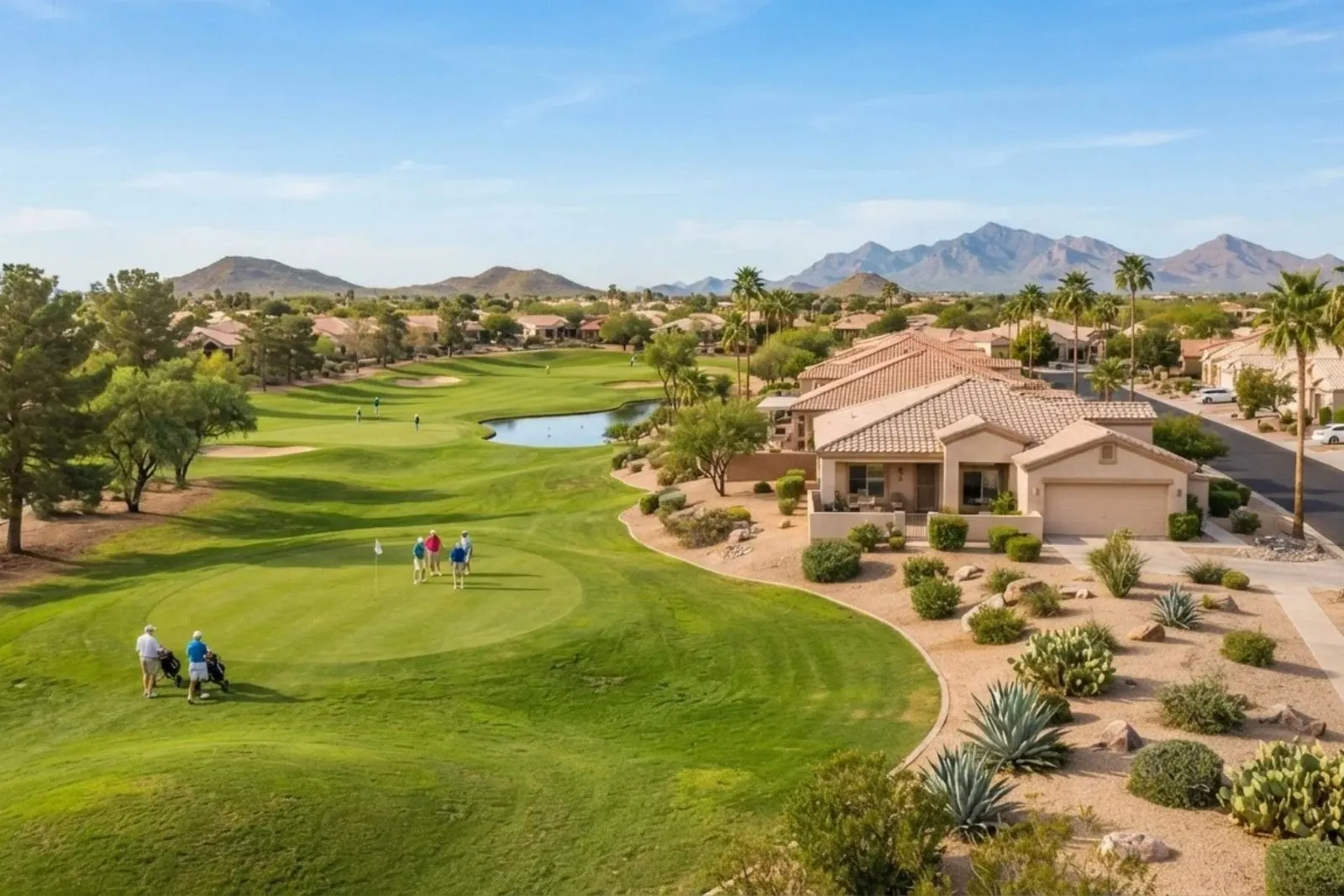 Golf course and single-story homes in Sun City West, Arizona